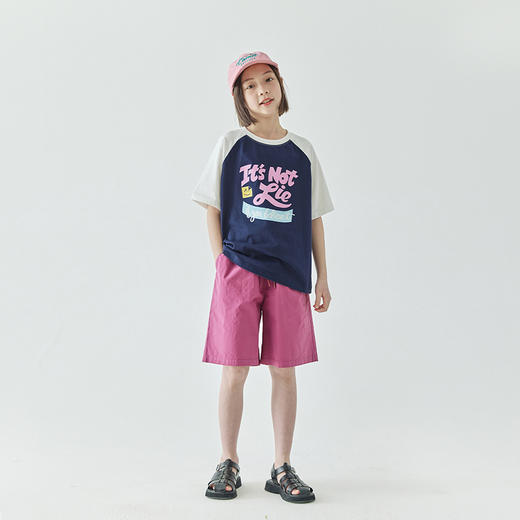 棵初夏季款儿童美式复古撞色短袖T恤亲子款字母印花插肩袖上衣 商品图1