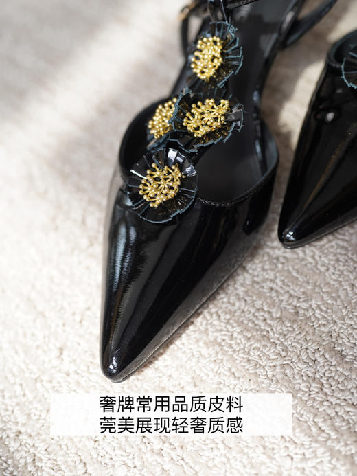 优雅时髦小尖头猫跟鞋 双色漆牛皮鞋面；里垫 牛皮柔软舒服不磨脚 复古气质摩登，5cm跟高上脚舒适不累脚 通勤出游春夏秋三季可穿 商品图10