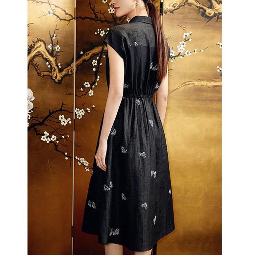 玳莎香云纱连衣裙2024夏日新品100%桑蚕丝收腰显瘦盖袖中长款裙子  EB35102 商品图3