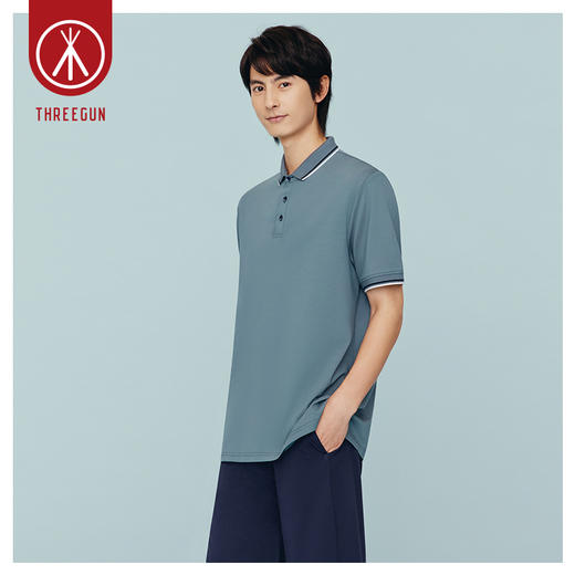 Threegun三枪 【丝光棉珠地】翻领短袖男士T恤上衣-10509A011 商品图11