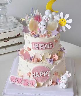 【臻品系列】--半翻糖【双层粉色可爱兔】