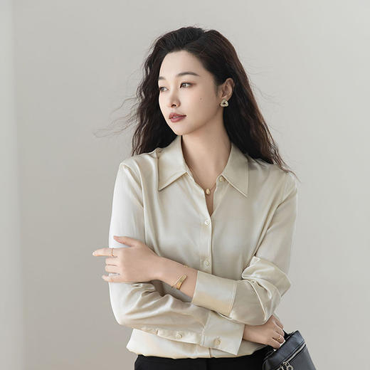 火桐hooton翡冷翠之夜 光泽感弹力缎衬衫YT2090 商品图2