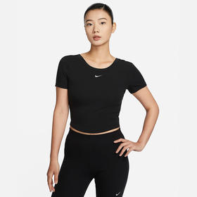 【小码特惠】Nike/耐克女装紧身大圆领低背短袖细罗纹上衣夏季新款修身T恤FN3665-010