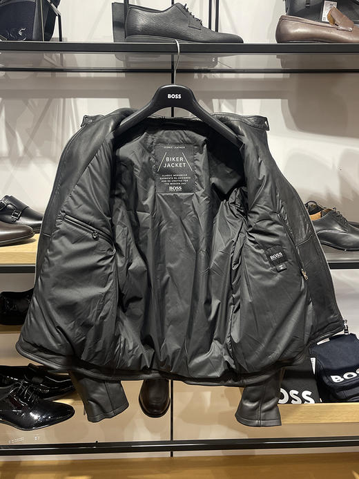 瑕疵HUGO BOSS/胡戈波士 男士羔羊皮黑标纯色长袖机车皮衣夹克外套 商品图3