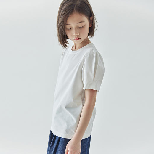 棵初夏季款女童简约纯色泡泡袖短袖T恤百搭亲子款圆领基础上衣 商品图1