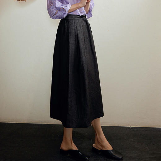 玳莎高腰新中式伞裙龟裂香云纱2024夏季新款轻奢宽松优雅中长款半裙  EB34302 商品图2