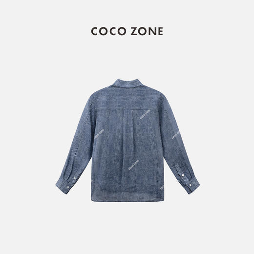 COCO ZONE2024气质竖条纹长袖翻领衬衫时尚百搭上衣CC1B0774 商品图1