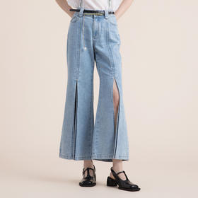 谜底开叉牛仔裤女2022夏季新款高腰显瘦阔腿微喇叭裤子222MK0515