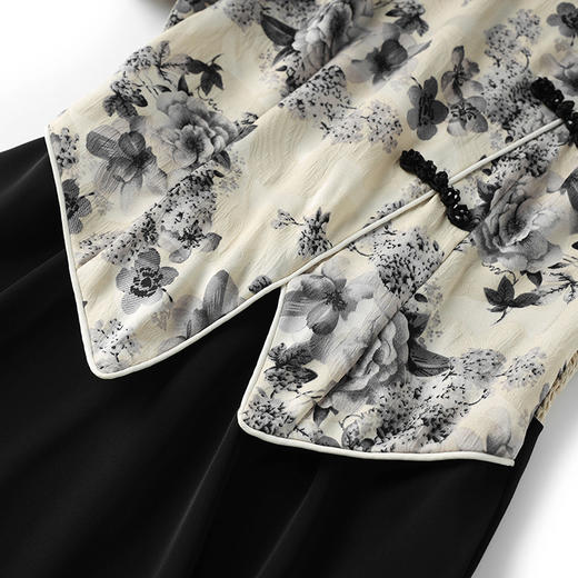 国风改良新中式，水墨画印花缎复古连衣裙WLZD-2413201 商品图3