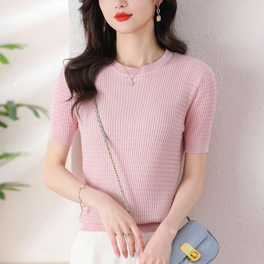 修身显瘦针织，天丝短袖薄款螺纹上衣CC-101-96900 商品图1