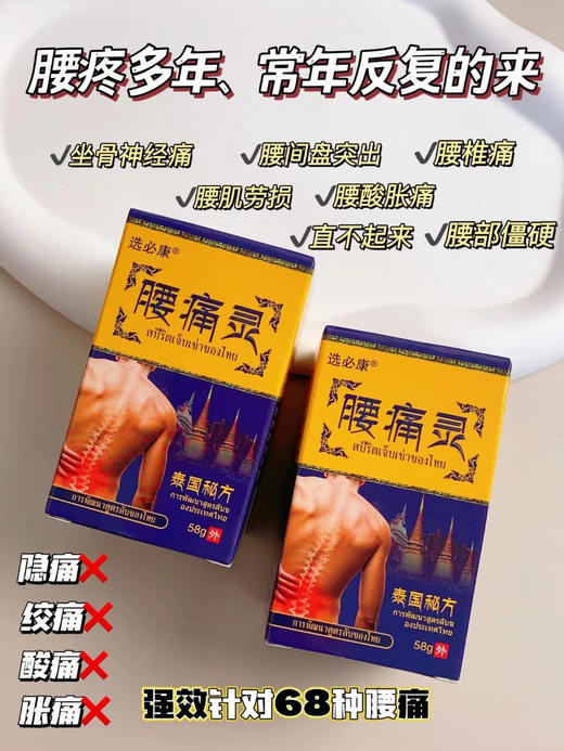 【选必康 泰国秘方腰痛灵】针对68种腰痛问题！腰肌劳损，腰间盘突出，久坐腰疼，月子腰痛病根，腰椎骨受损，骨刺...采用透皮离子技术，yao效渗透至腰部真皮层,骨骼、神经，修复受损 商品图1