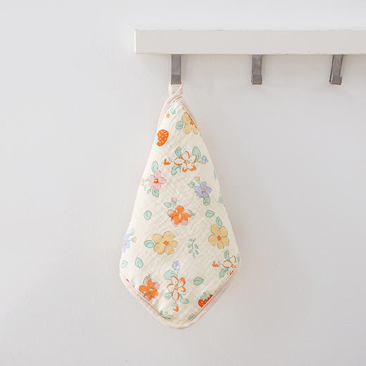 【5条装！加倍吸水柔和亲肤】婴儿口水巾4层绉布纯棉小方巾宝宝洗澡洗漱巾可挂式儿童洗脸毛巾 商品图6