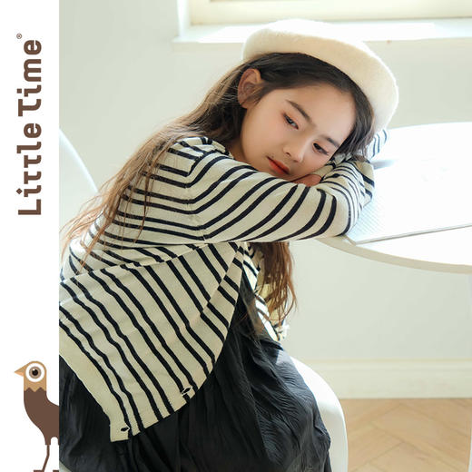 littletime女童黑白条纹针织毛衣开衫春夏新款韩版气质长袖外套 商品图3