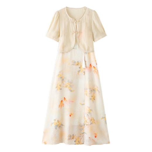 【预订·最迟6天发货】新中式连衣裙2024夏新款高端精致温柔天丝改良旗袍碎花吊带裙套装 商品图4