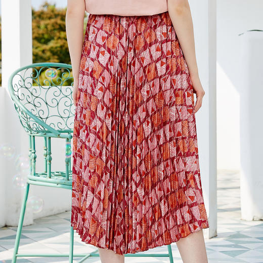 欧芮儿2019新款女装夏装几何百褶半身裙女高腰显瘦不规则女裙子 商品图1