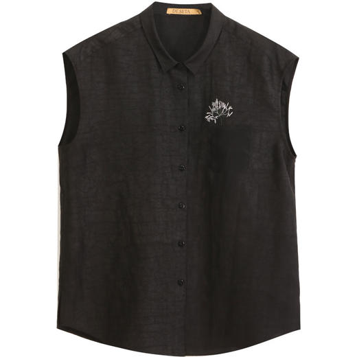 玳莎轻奢香云纱包肩袖衬衫女夏季新款绣花设计感优雅气质无袖上衣  EB31002 商品图4