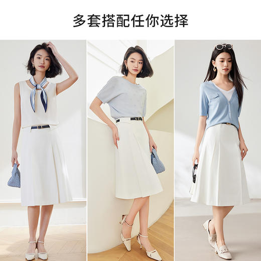 【商场同款】CJSJ415 “ 极简通勤半裙 ”  基础白色 可平衡其他单品的色彩 所搭配没有局限 简约Ａ型+对称捏褶设计 干练利落又具有女性柔美气质 面料有弹力穿着更舒适 商品图4