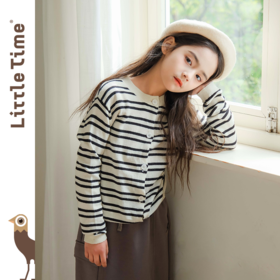 littletime女童黑白条纹针织毛衣开衫春夏新款韩版气质长袖外套