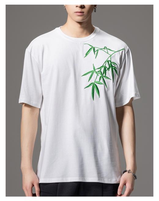 PINLI品立新中式2024夏季新款中国风短袖T恤竹叶贴布绣男士体恤潮BG242111056 商品图6