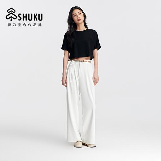SHUKU/舒库M6女士夏季短款宽松箱型圆领桑蚕丝醋酸短袖T恤纯色151224100008 商品图3