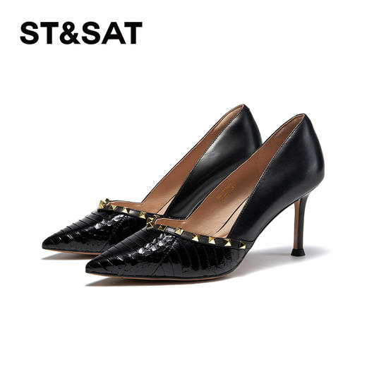 星期六铆钉蛇纹格尖头细高跟SSC1111077 商品图9