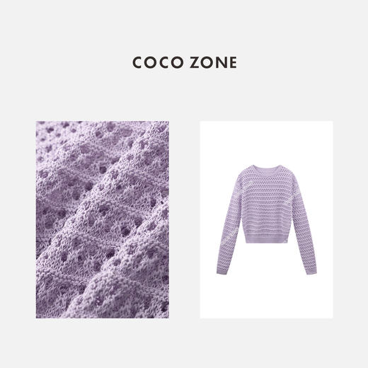 COCO ZONE2024春季百搭圆领镂空针织衫纯色长袖上衣CC1A0612 商品图2