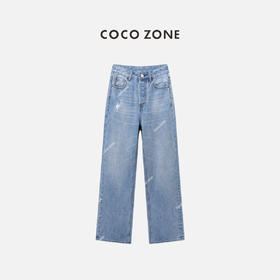 COCO ZONE 100棉复古牛仔裤水洗宽松显瘦百搭直筒裤 CC1A0406