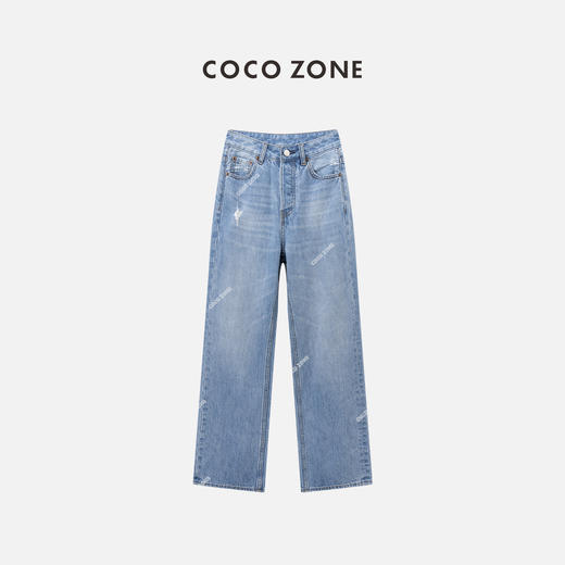 COCO ZONE 100棉复古牛仔裤水洗宽松显瘦百搭直筒裤 CC1A0406 商品图0