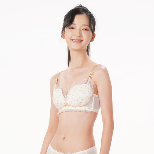 都市丽人少女三步优选少女内衣内衣女蕾丝文胸B杯适穿3/4杯薄款无钢圈三排扣BB42F4 商品图3