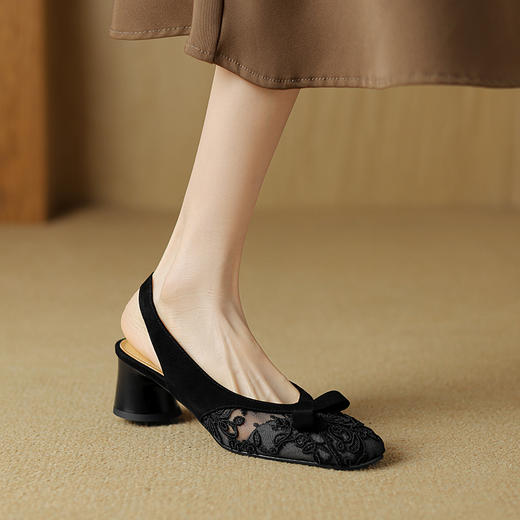 【预售5天】网纱拼接，包头后空粗跟凉鞋BXJ&403-1 商品图8