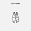 COCO ZONE 法式复古真皮银色一字带蝴蝶结芭蕾舞平底单鞋HC2A0157 商品缩略图0
