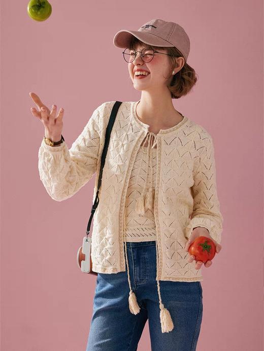 浮生八记/24A051/贝壳针法棉小肚麦穗流苏系带开衫吊带套装 商品图0