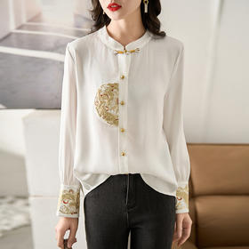 FA741W-8822新中式国风重工刺绣衬衫女春季洋气复古气质立领衬衣百搭长袖上衣