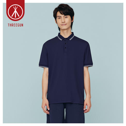 Threegun三枪 【丝光棉珠地】翻领短袖男士T恤上衣-10509A011 商品图2