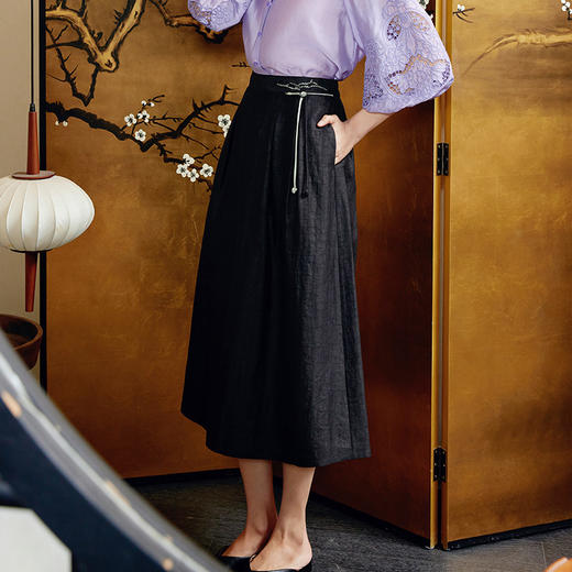 玳莎高腰新中式伞裙龟裂香云纱2024夏季新款轻奢宽松优雅中长款半裙  EB34302 商品图1