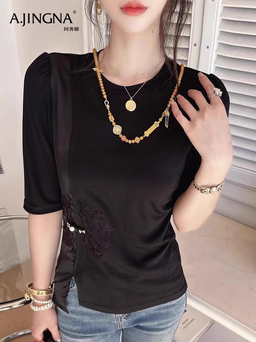 【夏日清凉】阿菁娜凉感真丝醋酸新中式小衫F29X302011 商品图4