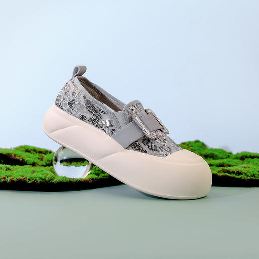 Safiya/索菲娅2024春夏网面蕾丝百搭厚底懒人一脚蹬休闲鞋渔夫鞋 SF41111425 商品图9