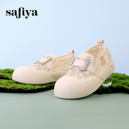 Safiya/索菲娅2024春夏网面蕾丝百搭厚底懒人一脚蹬休闲鞋渔夫鞋 SF41111425 商品图6