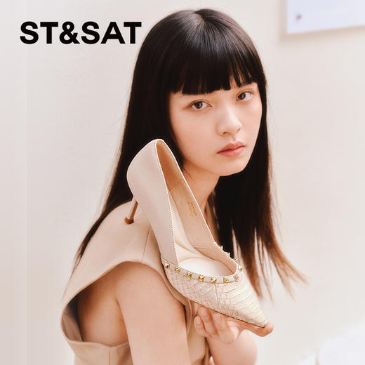 星期六铆钉蛇纹格尖头细高跟SSC1111077 商品图3