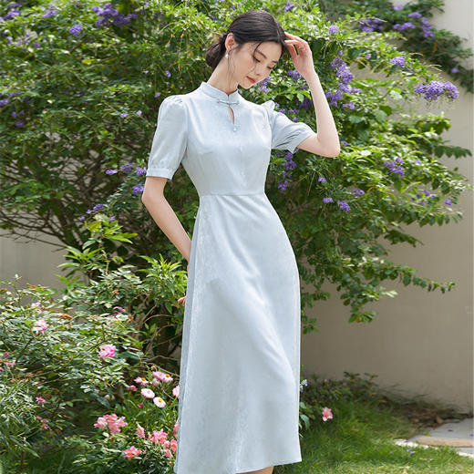 新中式国风盘扣改良旗袍女春夏季温婉大方收腰A摆连衣裙V1140945 商品图2