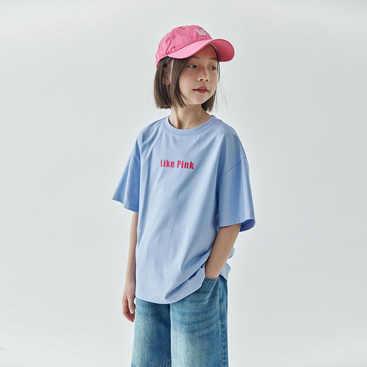 棵初夏季新款亲子凉感字母印花纯色T恤中大童圆领休闲落肩短袖 商品图2