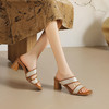 【预售5天】时尚简约，国风丝绸头层牛皮粗跟高跟凉拖DTN&A896-3 商品缩略图0