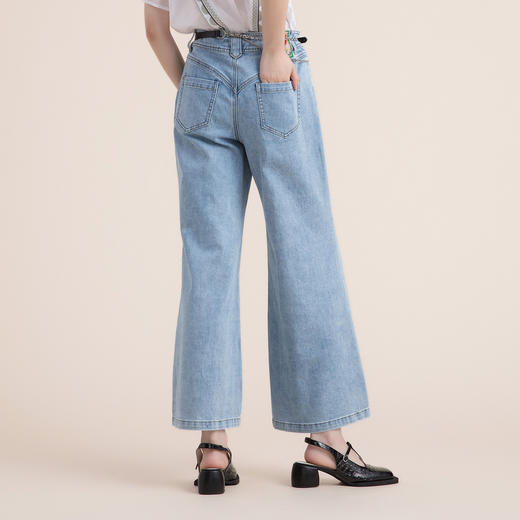谜底开叉牛仔裤女2022夏季新款高腰显瘦阔腿微喇叭裤子222MK0515 商品图2