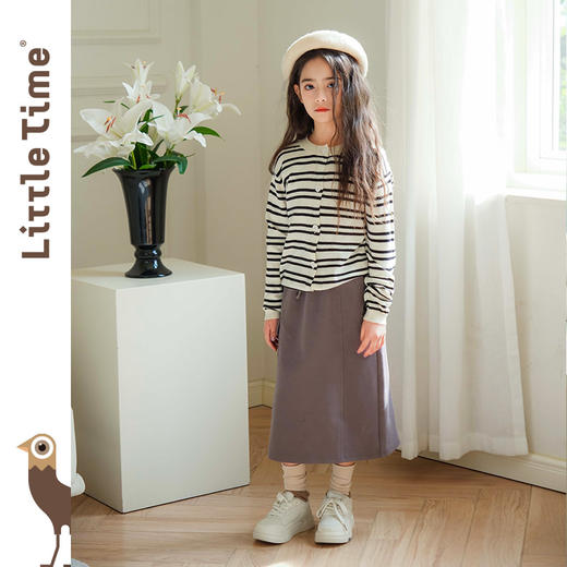 littletime女童黑白条纹针织毛衣开衫春夏新款韩版气质长袖外套 商品图2