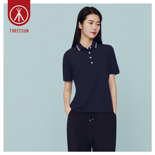 Threegun三枪 【丝光棉珠地】翻领短袖女士T恤上衣-10508A011 商品图6