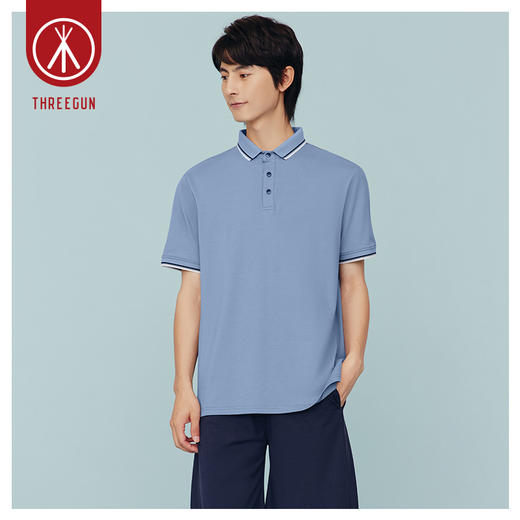 Threegun三枪 【丝光棉珠地】翻领短袖男士T恤上衣-10509A011 商品图1