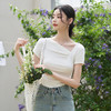 西遇法式慵懒修身短袖女夏季新款不规则斜领简约百搭纯白体恤D1640909/V0050553 商品缩略图7