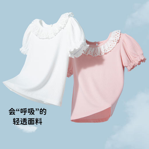 贝贝怡女童短袖T恤2024新款儿童泡泡袖夏季女宝宝洋气公主风夏装ZB2DS032 商品图1