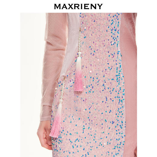 MAXRIENY复古新中式连衣裙丝绒小短裙秋修身包臀亮片(货号:MC87DR817) 商品图2