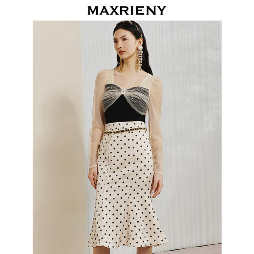 【波动心弦】MAXRIENY经典复古感波点腰链鱼尾裙高腰包臀半裙(货号:MC88SK008) 商品图2